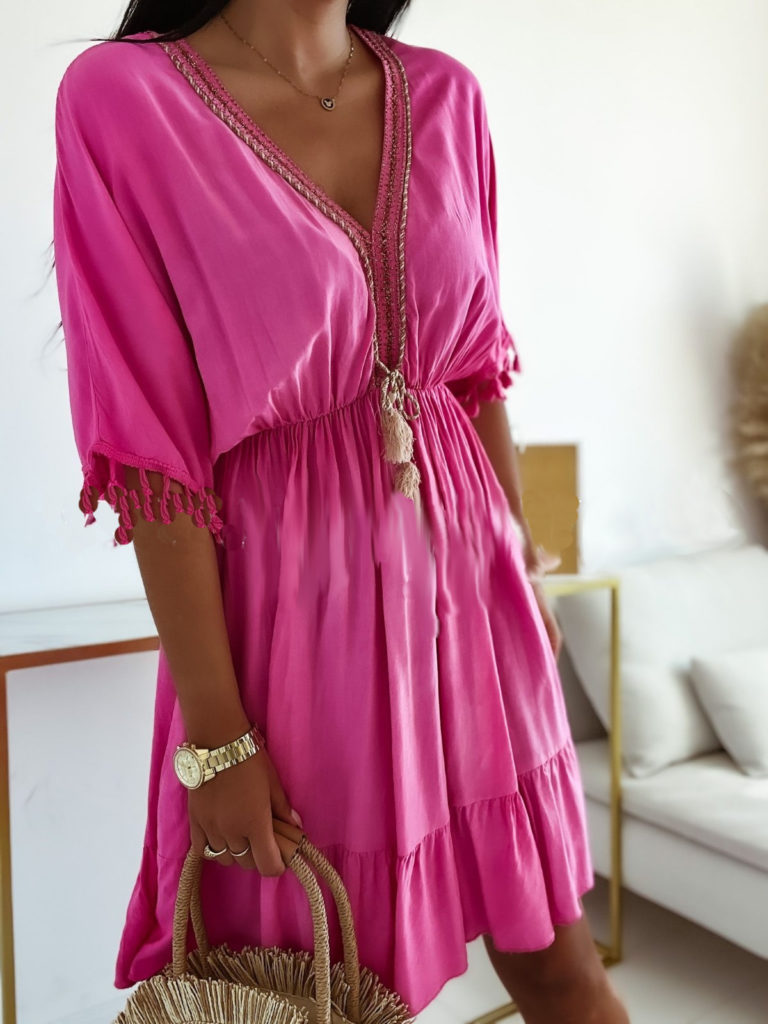 ružové letné boho šaty