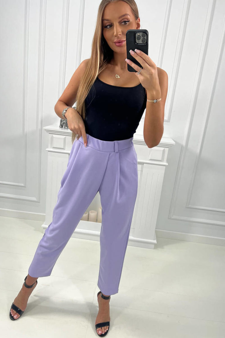 fialové elegantné nohavice dámske