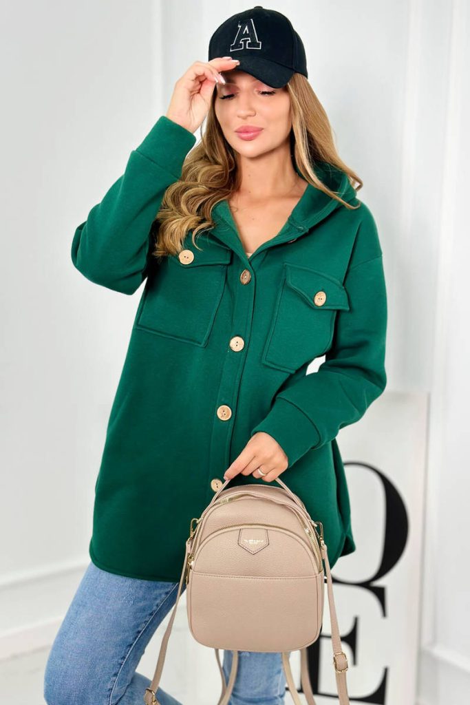 zelená košeľová mikinová bunda
