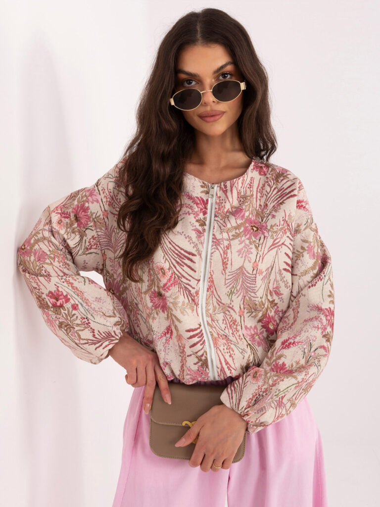 ružová bombér bunda s kvetmi