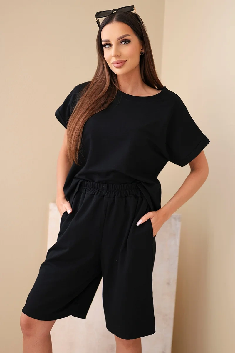 Bavlnený bermudový komplet ART0673 - čierna