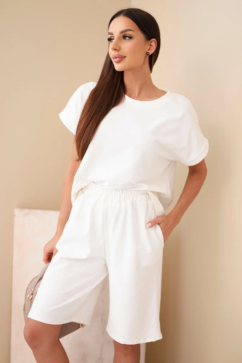 Bavlnený bermudový komplet ART0673 - krémová