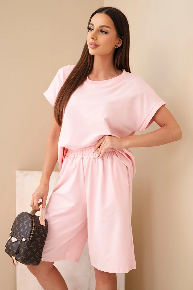 Bavlnený bermudový komplet ART0673 - púdrovoružová