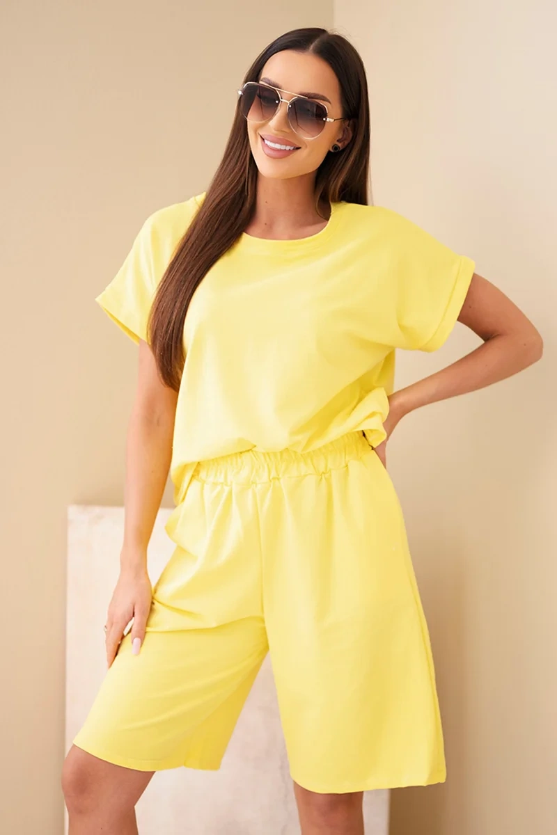 Bavlnený bermudový komplet ART0673 - žltá