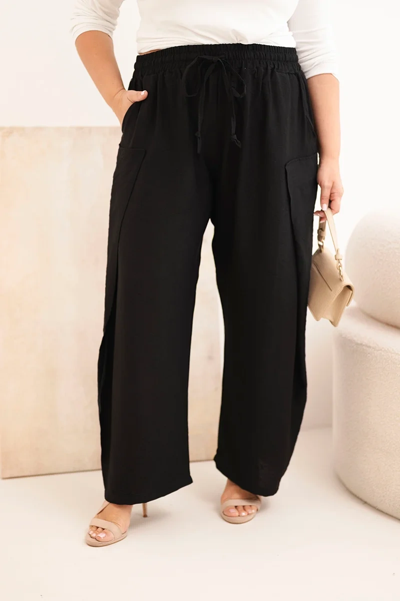 letné plus size nohavice čierne