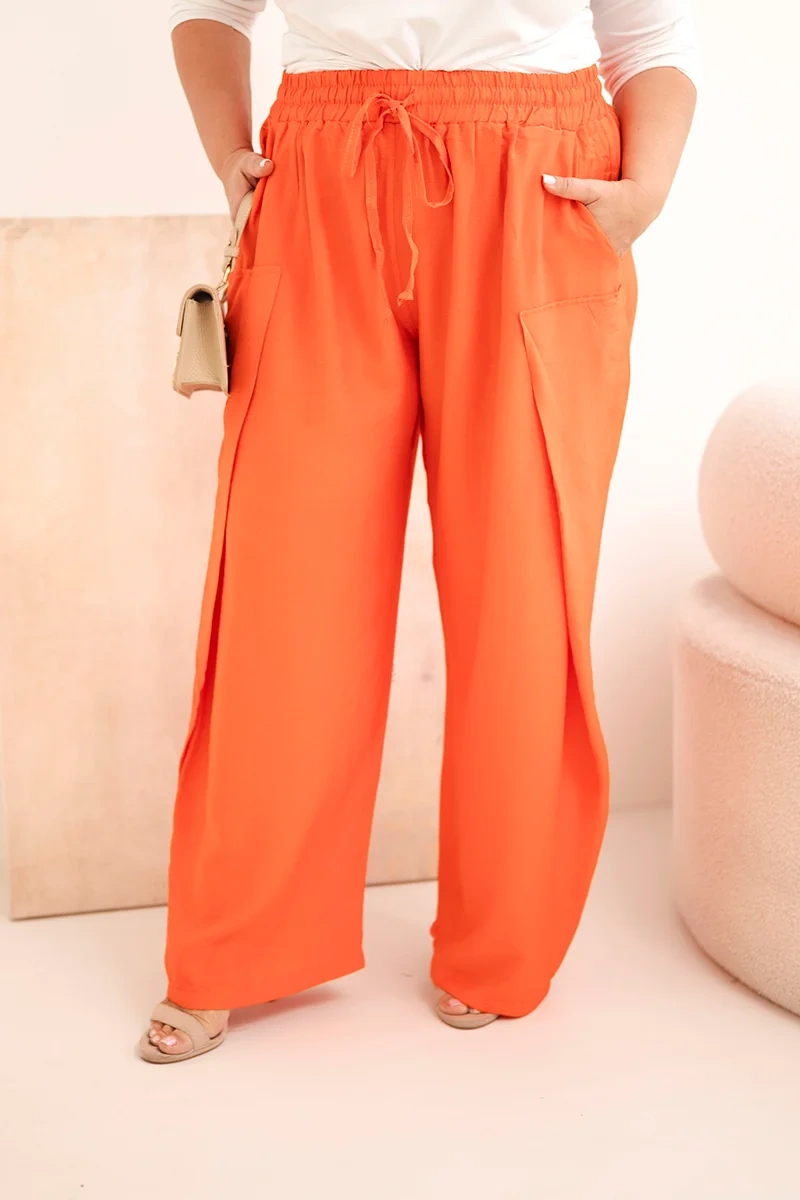 Plus size široké bavlnené nohavice 8118 - oranžová
