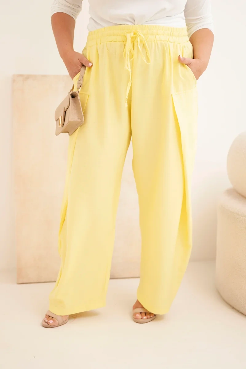 Plus size široké bavlnené nohavice 8118 - žltá