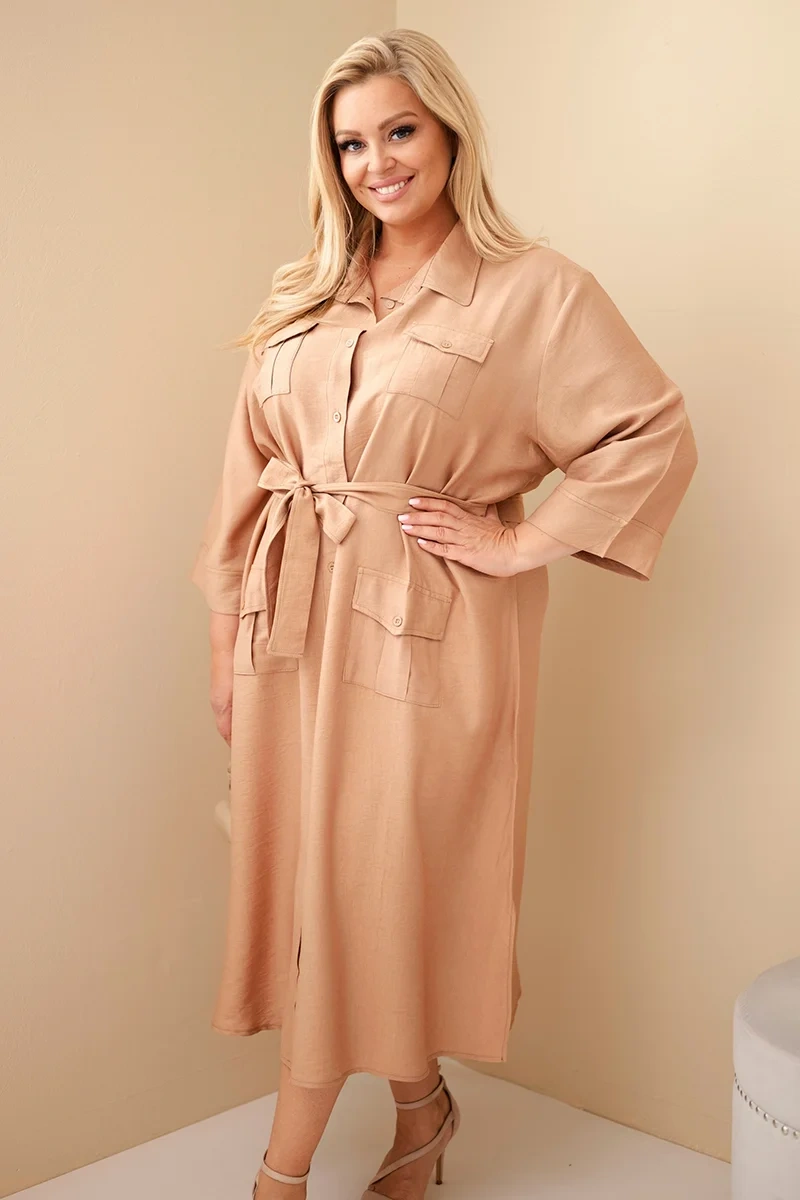 Plus size košeľové šaty 8080 - camel