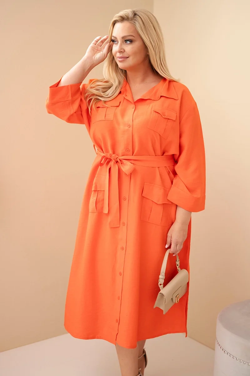 Plus size košeľové šaty 8080 - oranžová