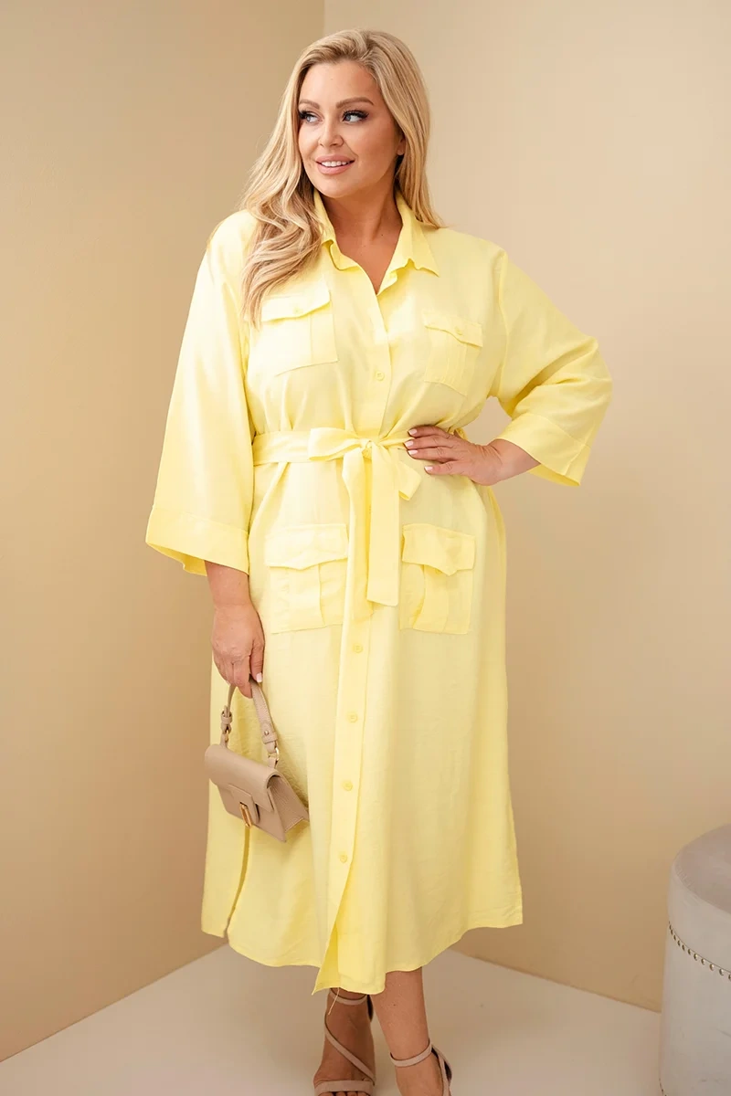 Plus size košeľové šaty 8080 - žltá