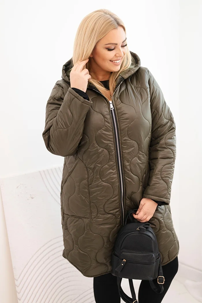 plus size prešívaná bunda khaki